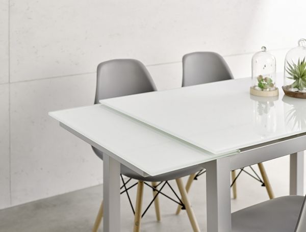 Mesa cocina extensible HARMONIA 100x60 cristal blanco mate