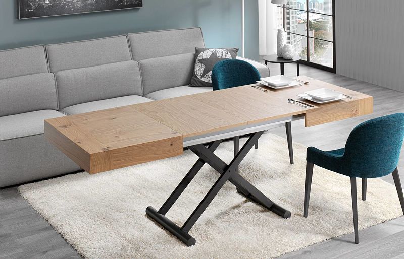 mesa de centro convertible a mesa de comedor extensible roble