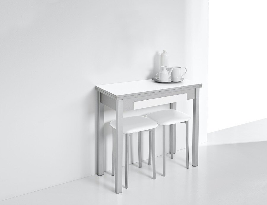 Mesa de cocina tipo libro aluminio blanca con cristal 80x40 cm - DTH
