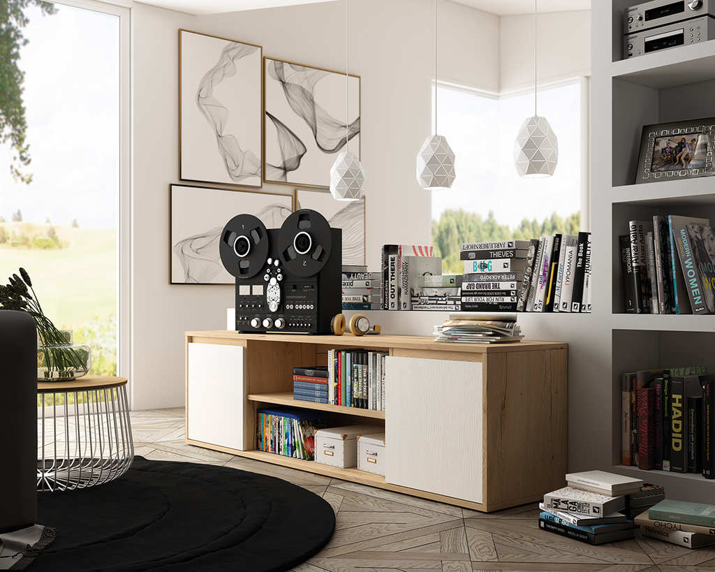 Mueble TV con ruedas Istambul blanco brillo 180 cm 