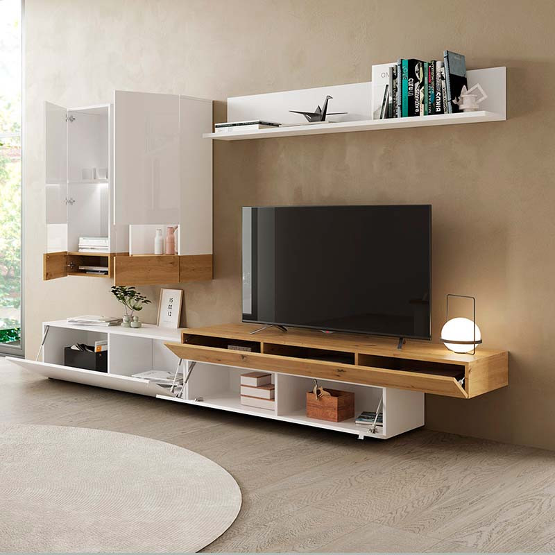 Composición 270 cm blanco satén natural  Muebles de entretenimiento,  Muebles para tv modernos, Muebles salon modernos